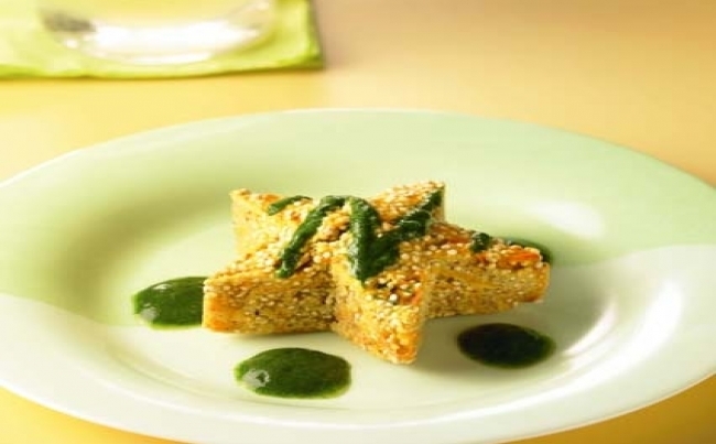 Soufflé de kiwicha en salsa ligera de espinaca